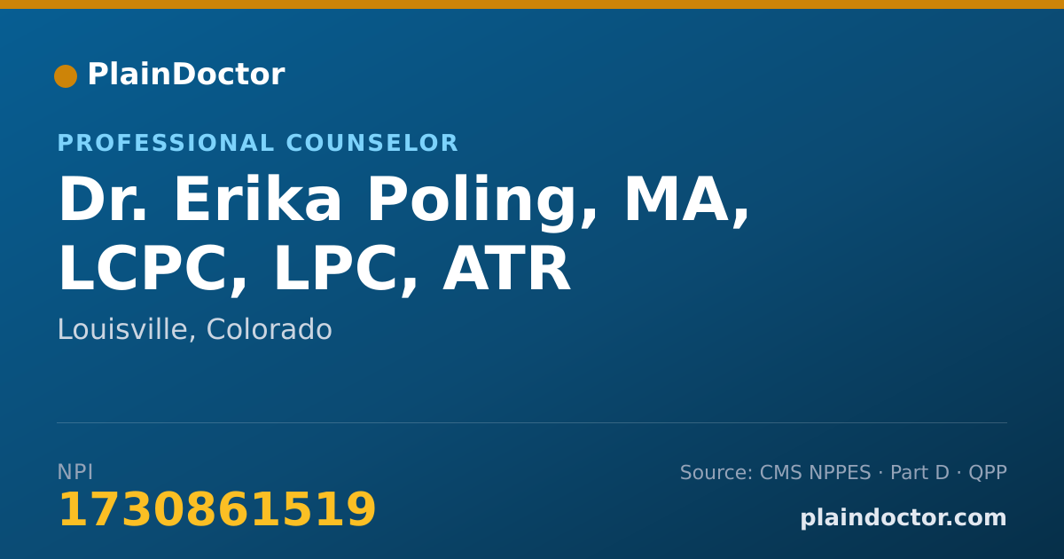 Shareable card for Erika Poling, MA, LCPC, LPC, ATR - Professional Counselor, Louisville, CO