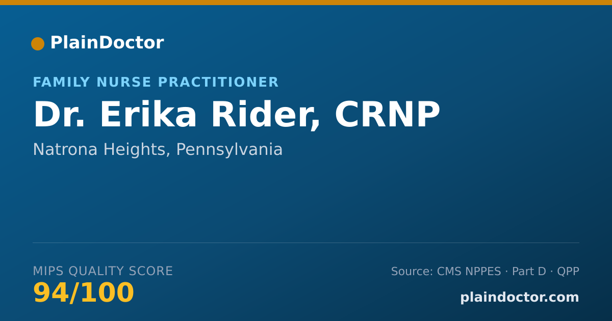 Shareable card for Erika Rider, CRNP - Family Nurse Practitioner, Natrona Heights, PA