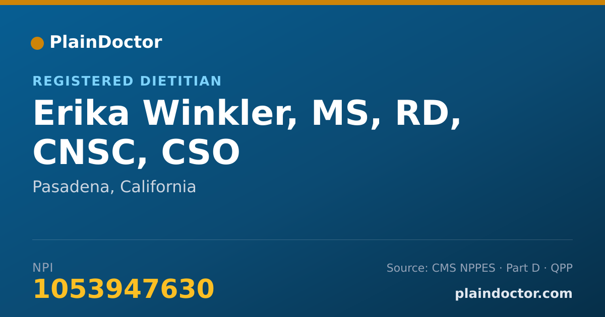 Shareable card for Erika Winkler, MS, RD, CNSC, CSO - Registered Dietitian, Pasadena, CA