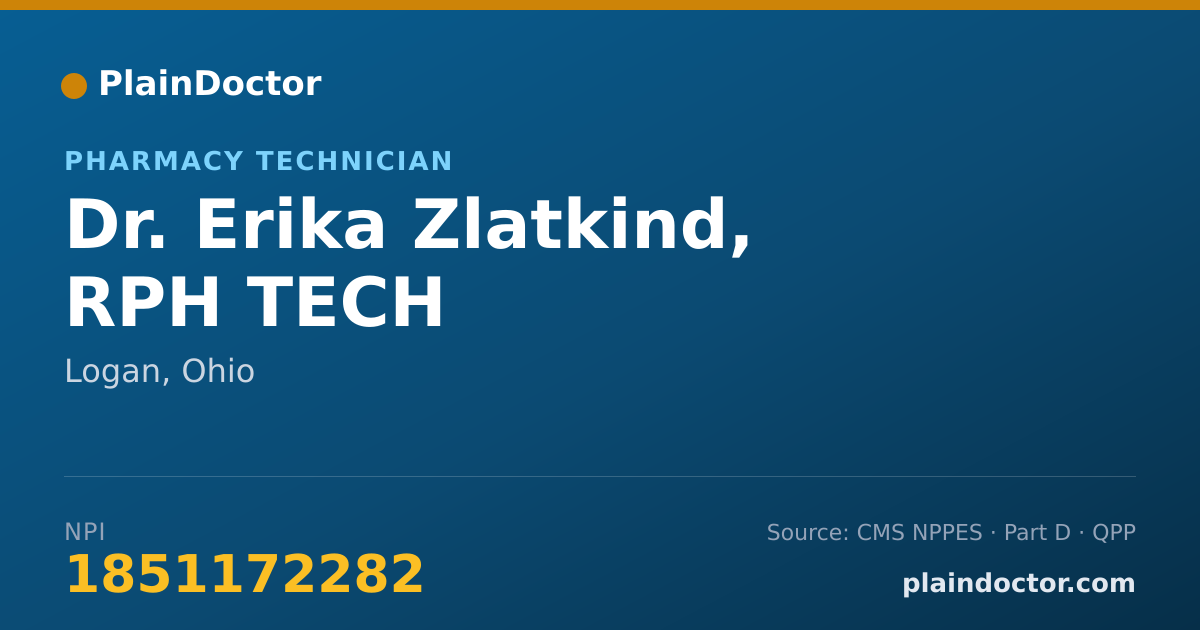 Shareable card for Erika Zlatkind, RPH TECH - Pharmacy Technician, Logan, OH