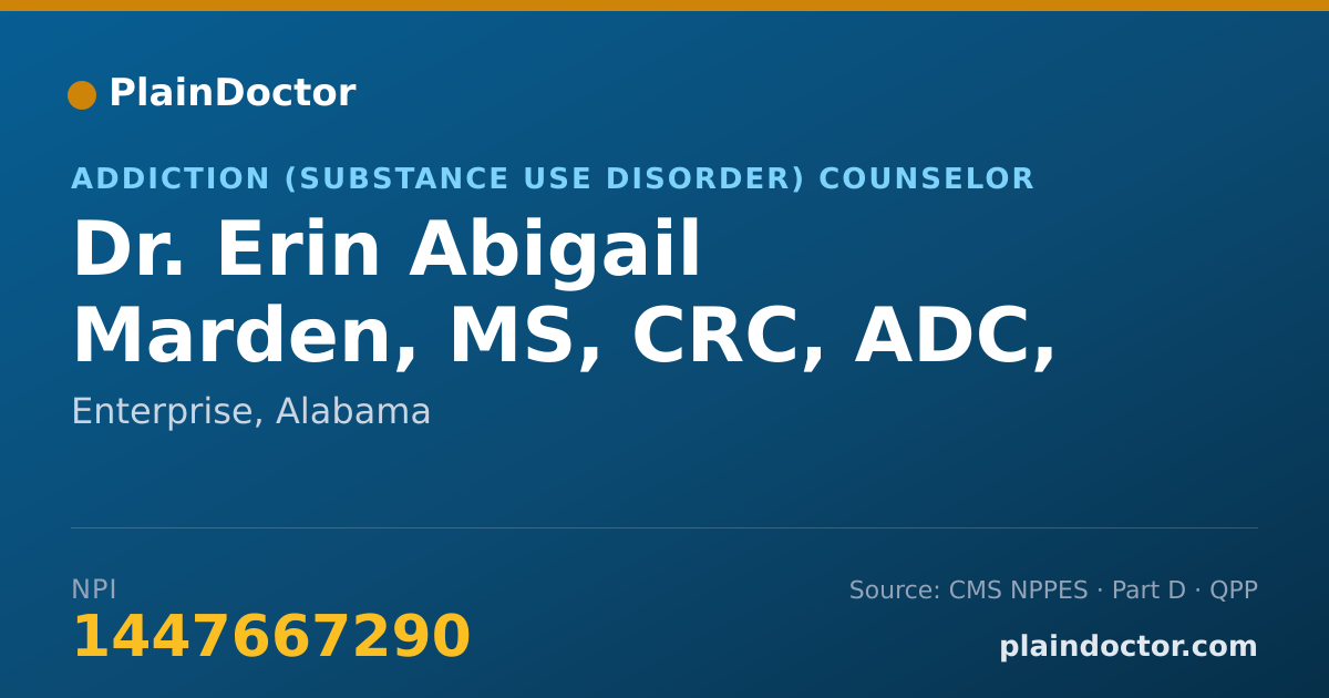 Shareable card for Erin Abigail Marden, MS, CRC, ADC, LPC - Addiction (Substance Use Disorder) Counselor, Enterprise, AL