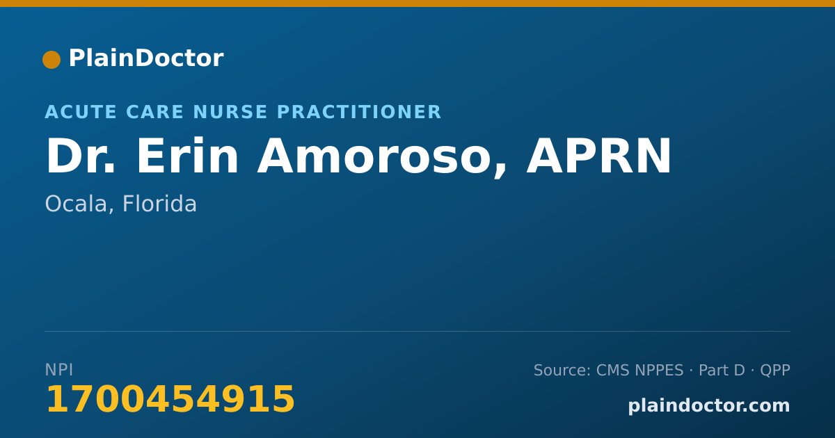Shareable card for Erin Amoroso, APRN - Acute Care Nurse Practitioner, Ocala, FL