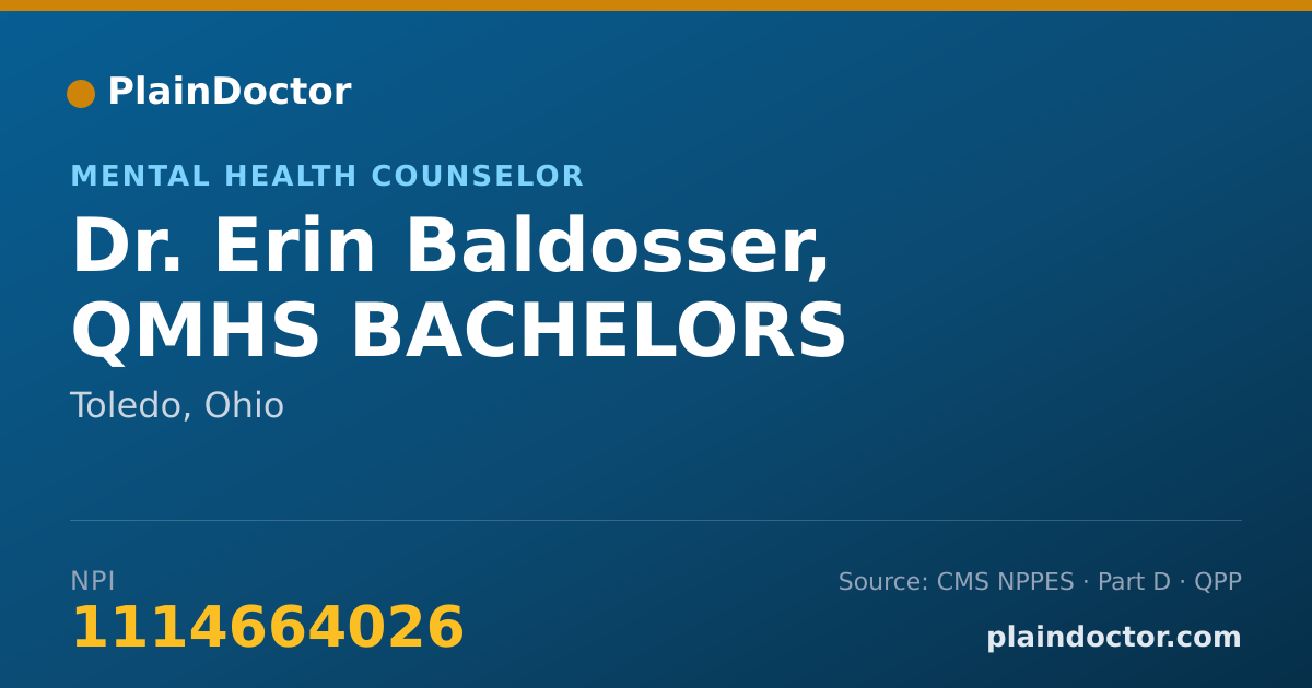 Shareable card for Erin Baldosser, QMHS BACHELORS - Mental Health Counselor, Toledo, OH