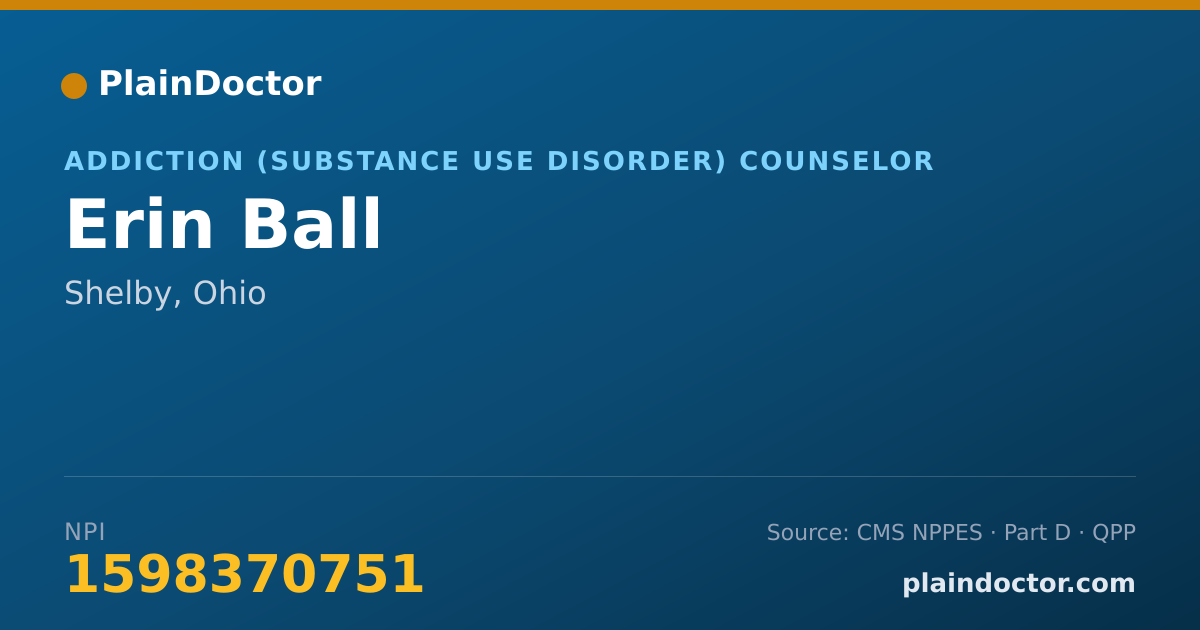 Shareable card for Erin Ball - Addiction (Substance Use Disorder) Counselor, Shelby, OH