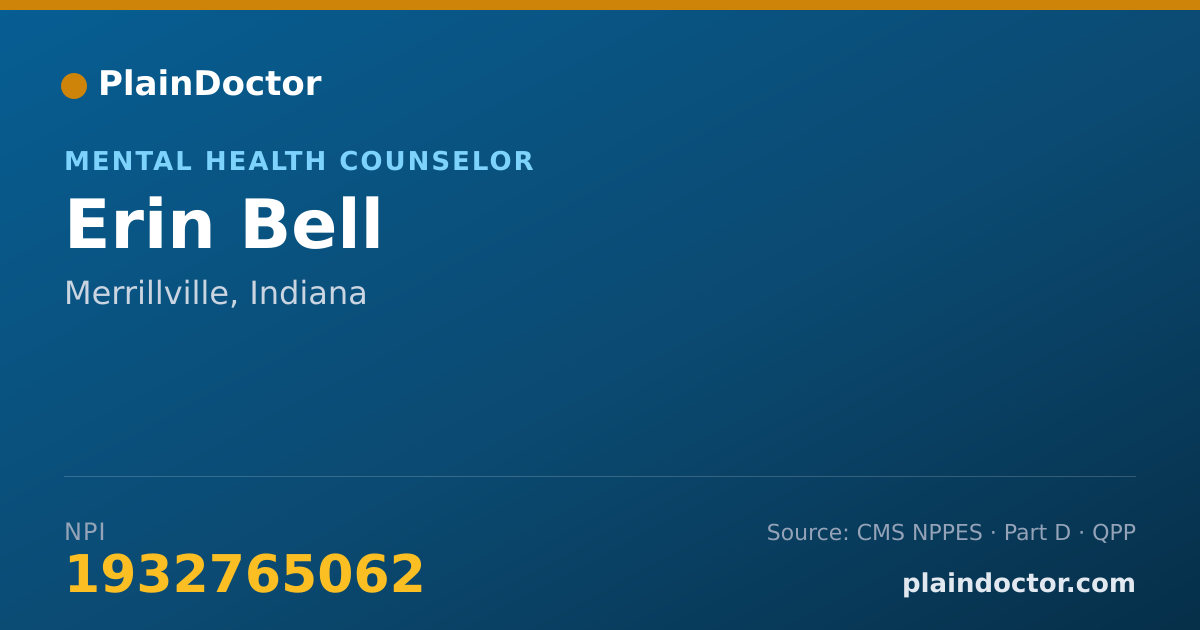 Shareable card for Erin Bell - Mental Health Counselor, Merrillville, IN