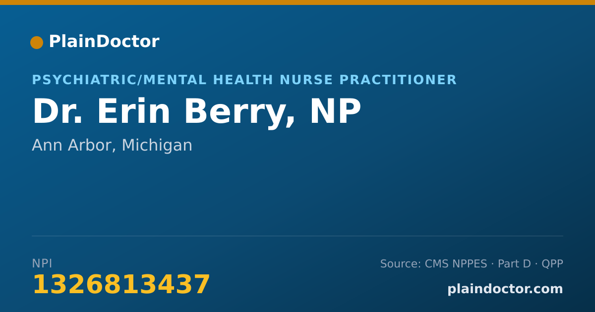 Shareable card for Erin Berry, NP - Psychiatric/Mental Health Nurse Practitioner, Ann Arbor, MI