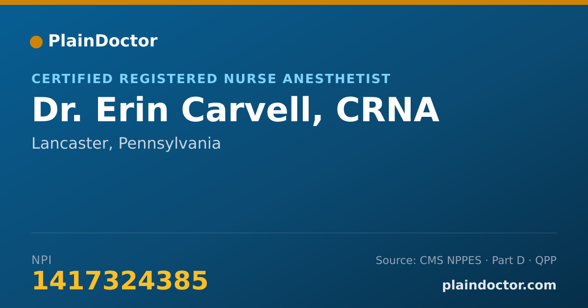 Shareable card for Erin Carvell, CRNA - Certified Registered Nurse Anesthetist, Lancaster, PA