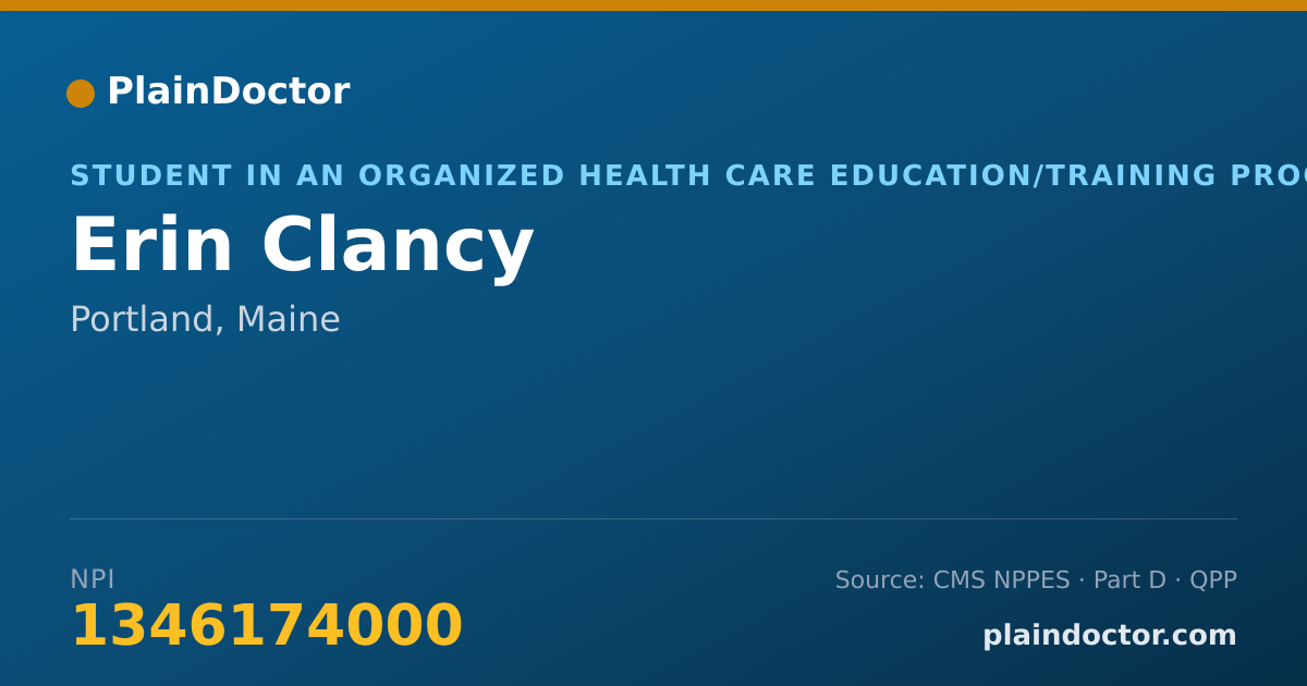 Shareable card for Erin Clancy - Student in an Organized Health Care Education/Training Program, Portland, ME