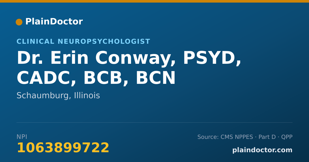 Shareable card for Erin Conway, PSYD, CADC, BCB, BCN - Clinical Neuropsychologist, Schaumburg, IL