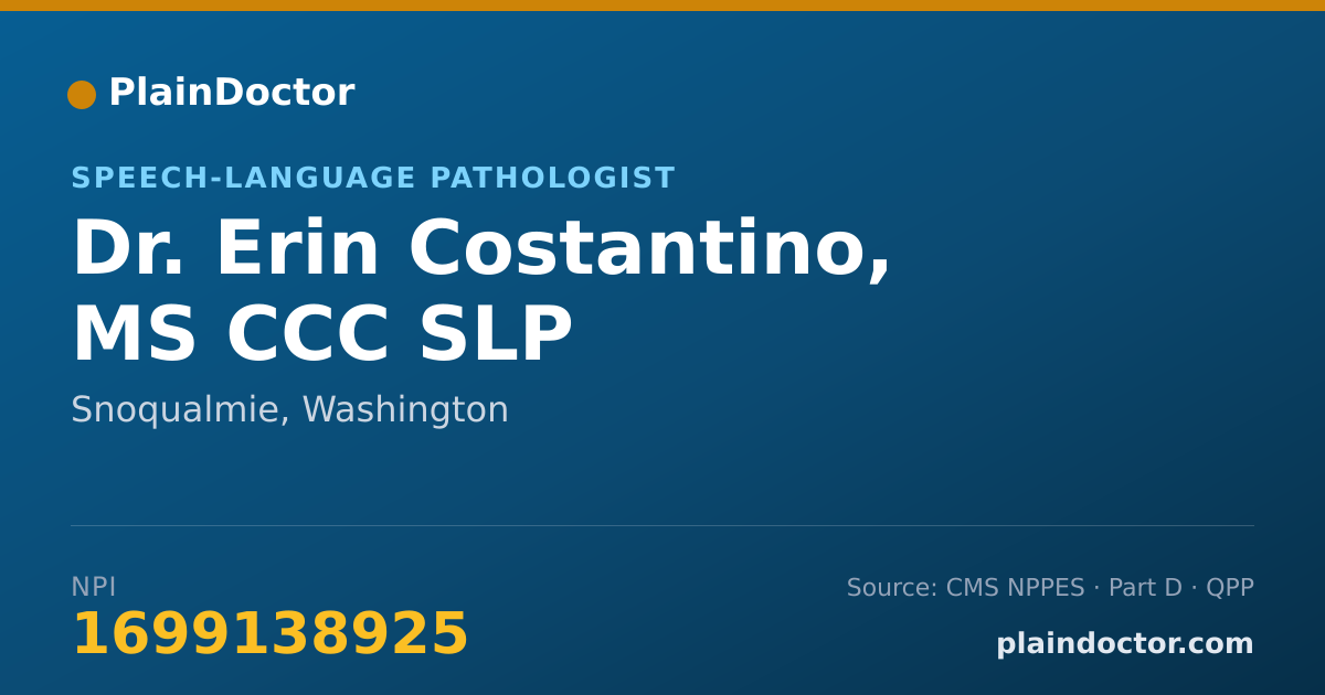 Shareable card for Erin Costantino, MS CCC SLP - Speech-Language Pathologist, Snoqualmie, WA