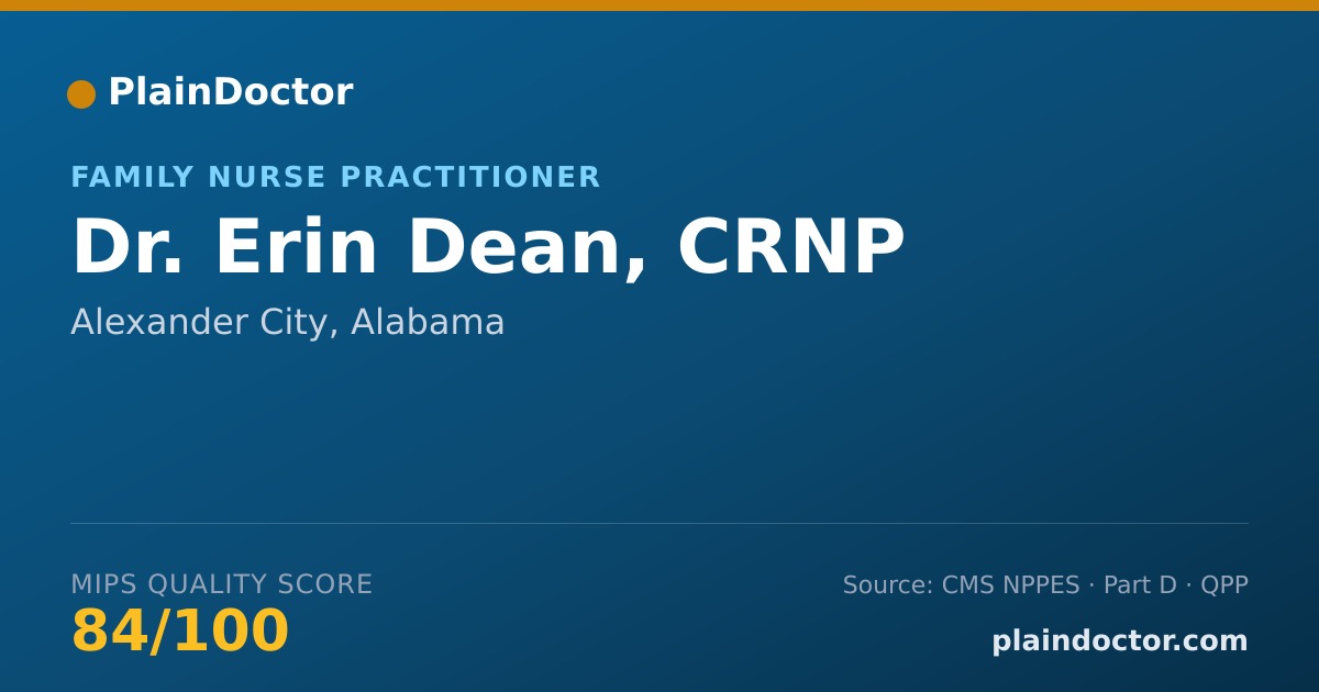 Shareable card for Erin Dean, CRNP - Family Nurse Practitioner, Alexander City, AL