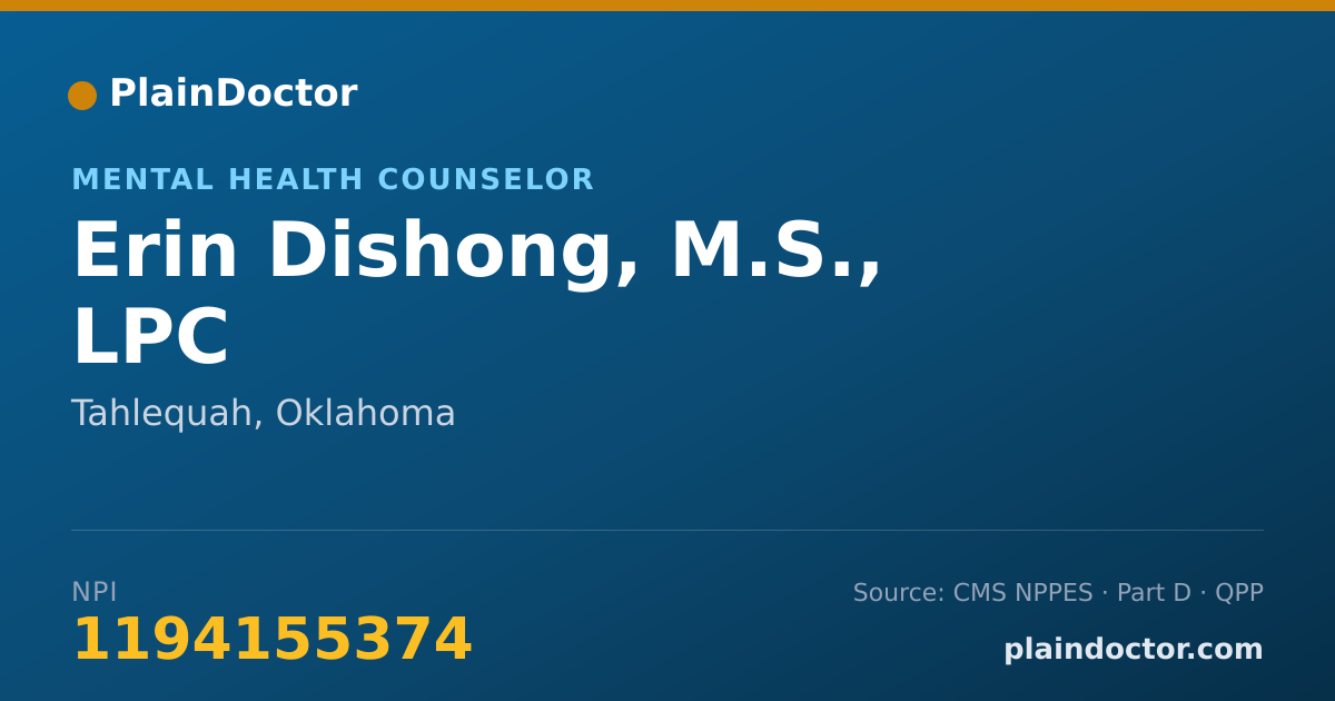 Shareable card for Erin Dishong, M.S., LPC - Mental Health Counselor, Tahlequah, OK