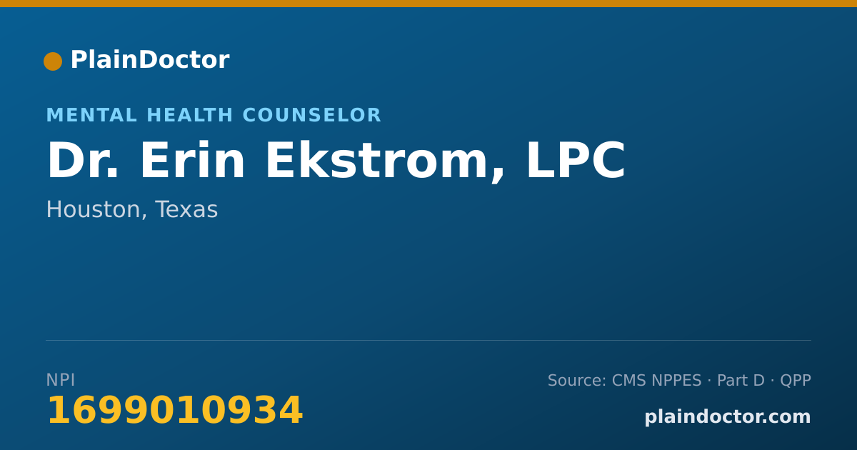 Shareable card for Erin Ekstrom, LPC - Mental Health Counselor, Houston, TX