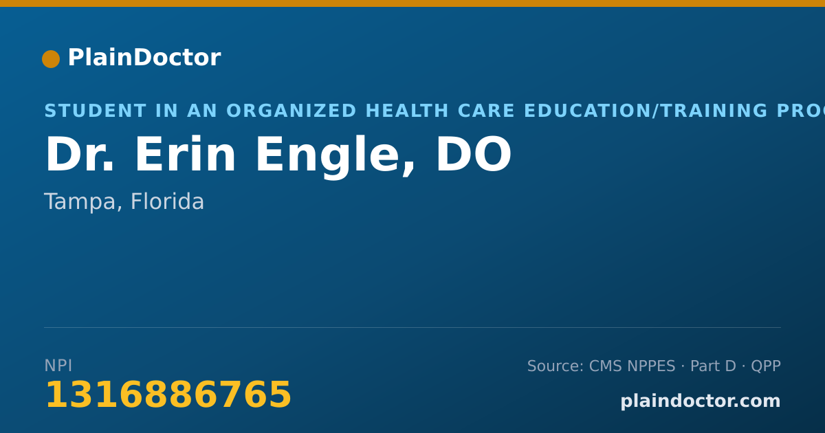 Shareable card for Erin Engle, DO - Student in an Organized Health Care Education/Training Program, Tampa, FL