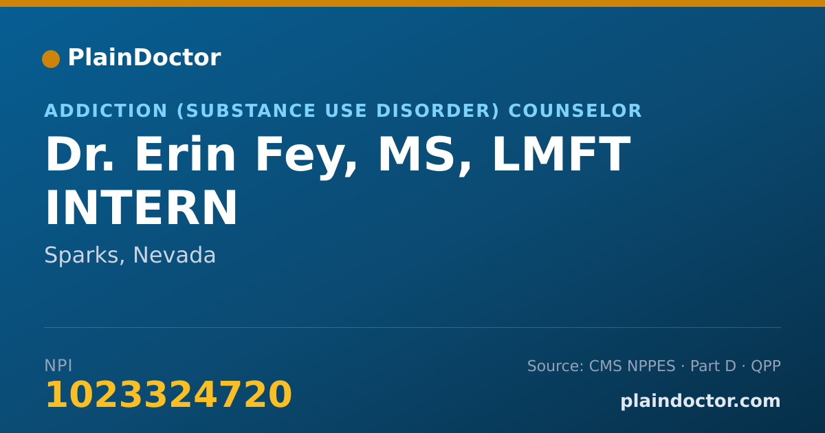 Shareable card for Erin Fey, MS, LMFT INTERN - Addiction (Substance Use Disorder) Counselor, Sparks, NV