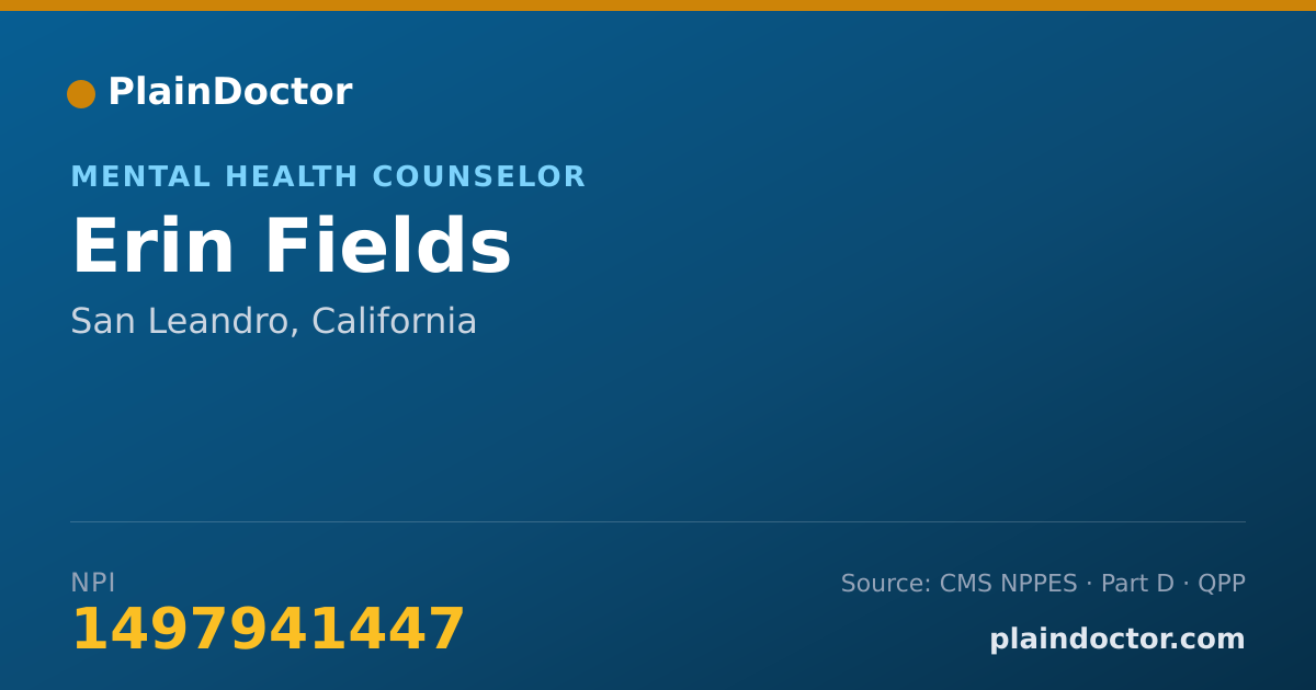 Shareable card for Erin Fields - Mental Health Counselor, San Leandro, CA