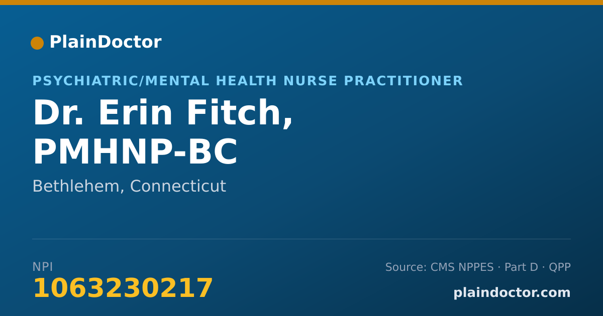 Shareable card for Erin Fitch, PMHNP-BC - Psychiatric/Mental Health Nurse Practitioner, Bethlehem, CT
