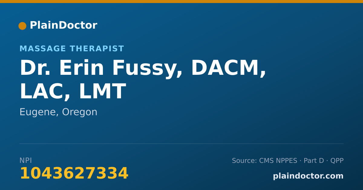 Shareable card for Erin Fussy, DACM, LAC, LMT - Massage Therapist, Eugene, OR