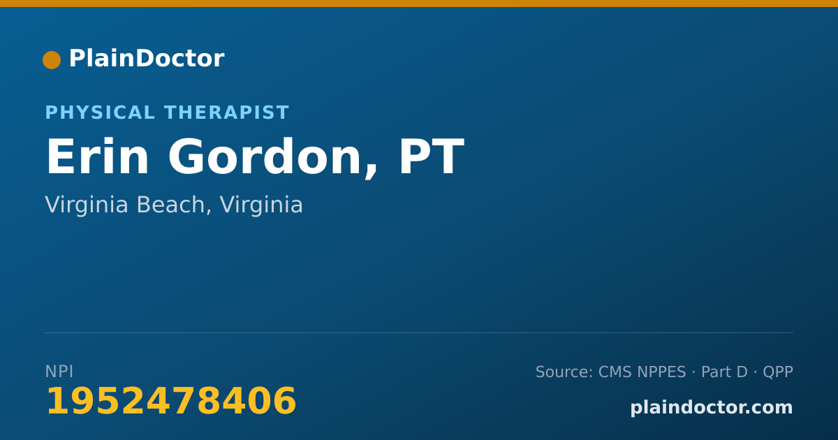Shareable card for Erin Gordon, PT - Physical Therapist, Virginia Beach, VA