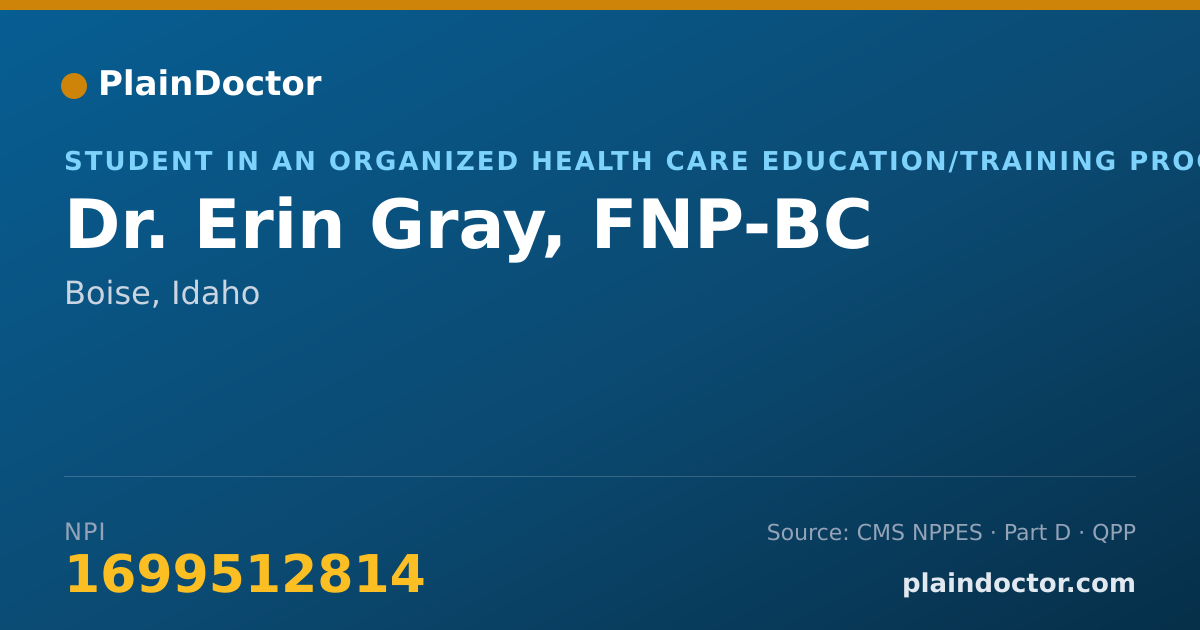 Shareable card for Erin Gray, FNP-BC - Student in an Organized Health Care Education/Training Program, Boise, ID