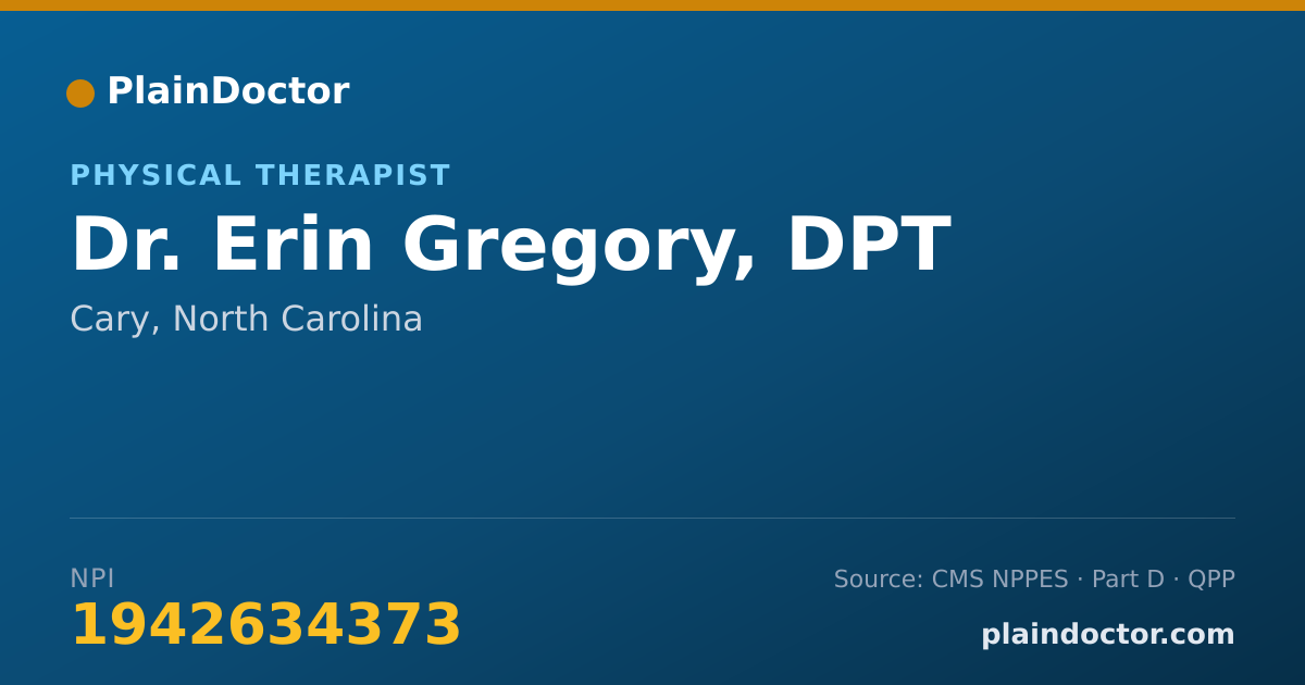 Shareable card for Erin Gregory, DPT - Physical Therapist, Cary, NC
