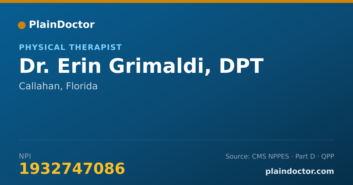 Shareable card for Erin Grimaldi, DPT - Physical Therapist, Callahan, FL