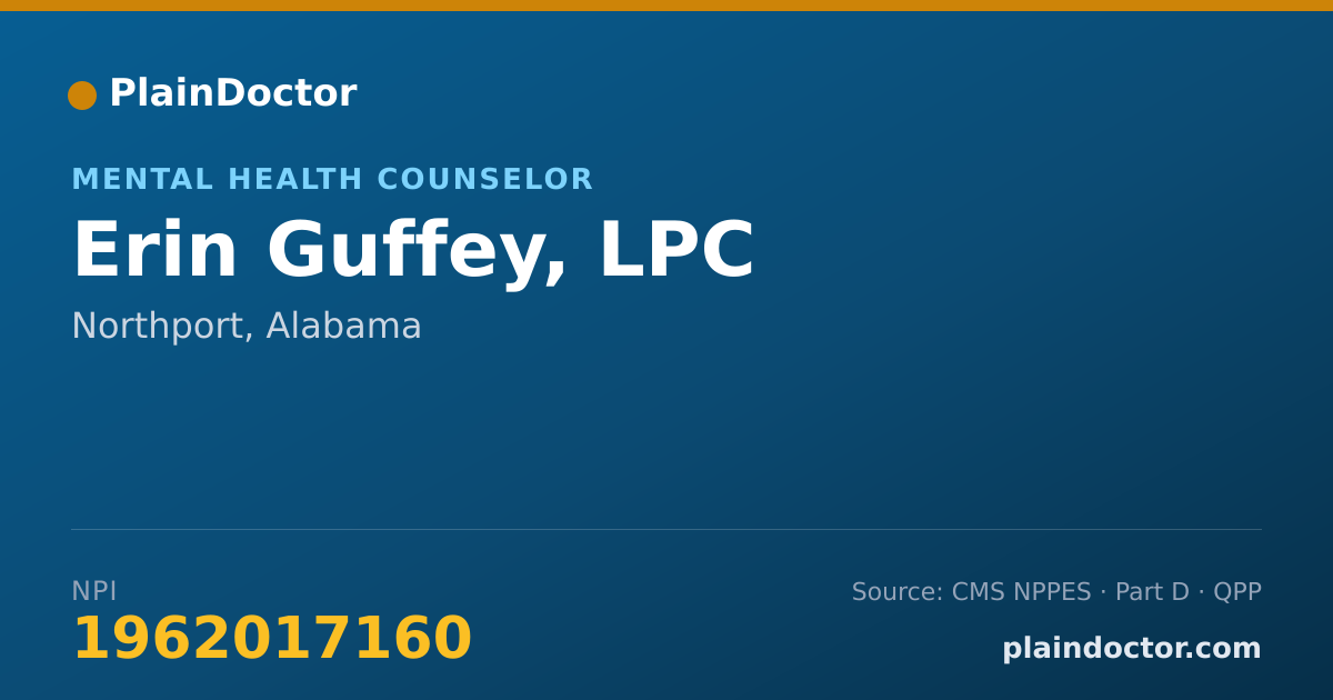 Shareable card for Erin Guffey, LPC - Mental Health Counselor, Northport, AL