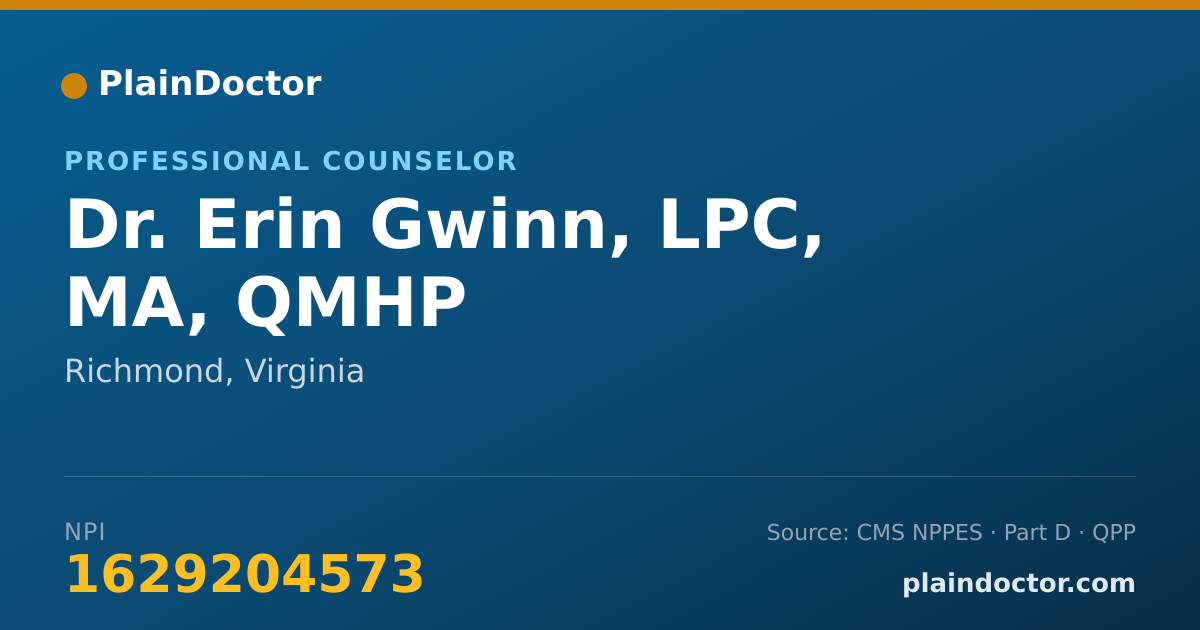 Shareable card for Erin Gwinn, LPC, MA, QMHP - Professional Counselor, Richmond, VA