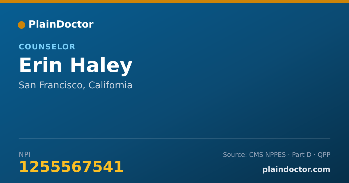 Shareable card for Erin Haley - Counselor, San Francisco, CA