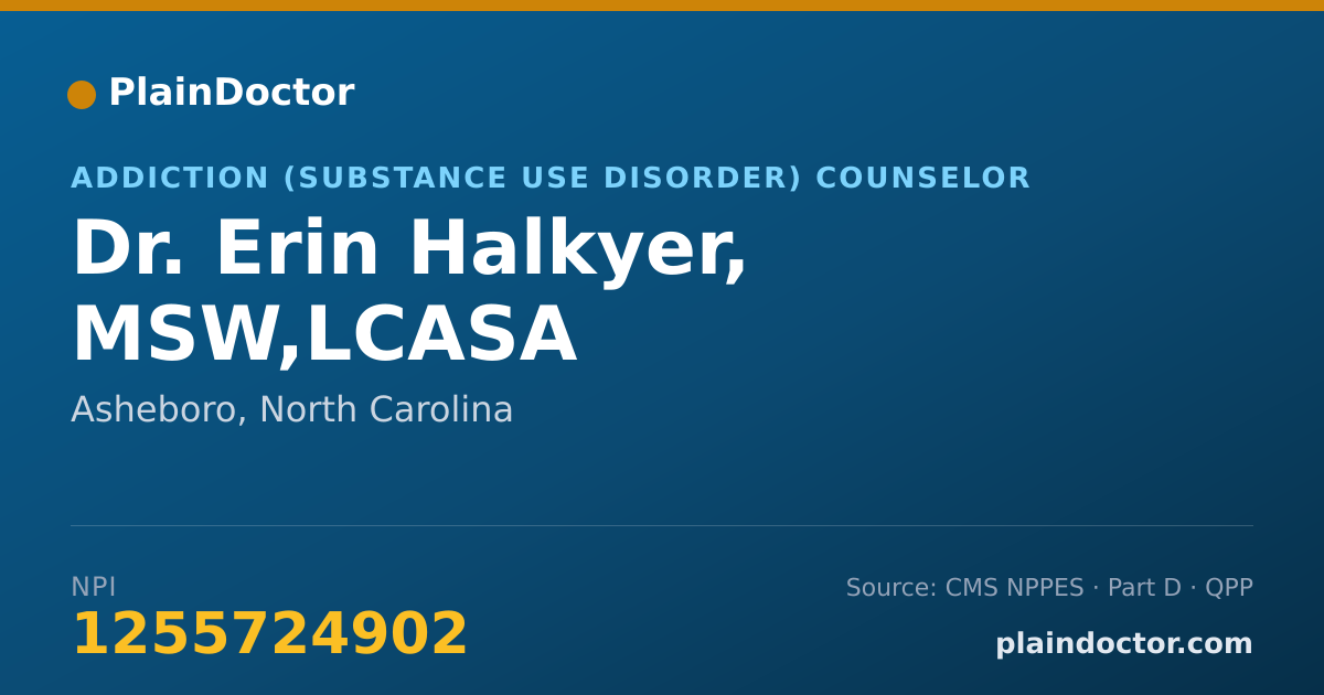 Shareable card for Erin Halkyer, MSW,LCASA - Addiction (Substance Use Disorder) Counselor, Asheboro, NC
