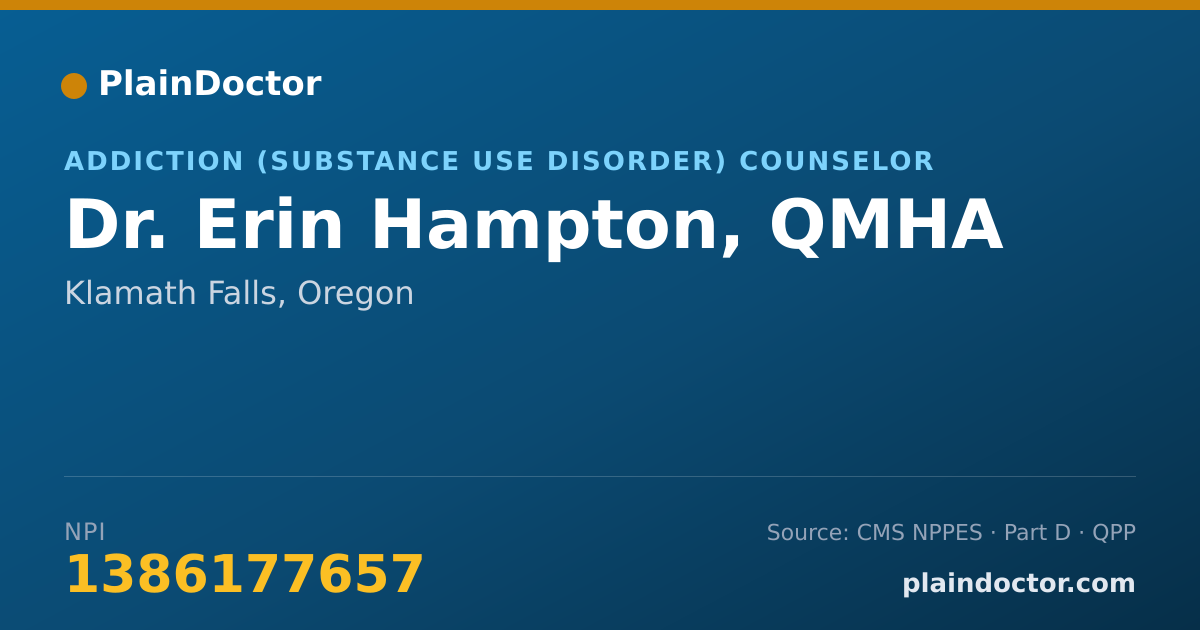 Shareable card for Erin Hampton, QMHA - Addiction (Substance Use Disorder) Counselor, Klamath Falls, OR