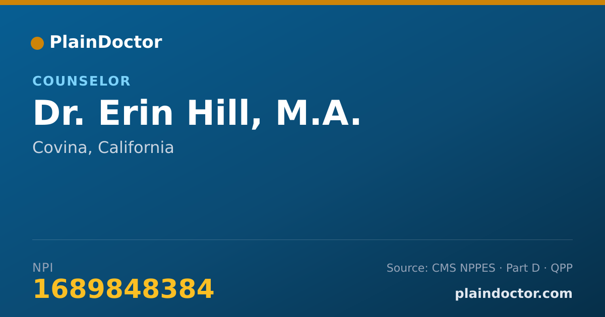 Shareable card for Erin Hill, M.A. - Counselor, Covina, CA