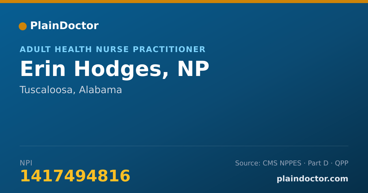 Shareable card for Erin Hodges, NP - Adult Health Nurse Practitioner, Tuscaloosa, AL