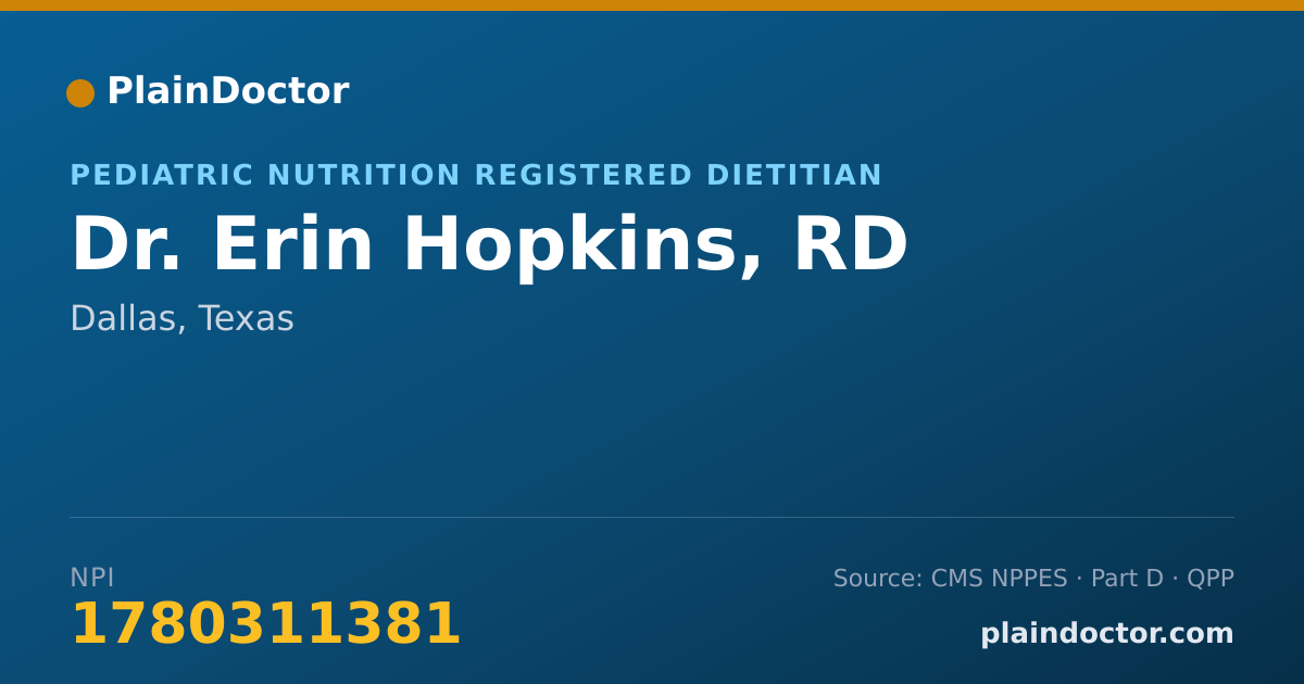 Shareable card for Erin Hopkins, RD - Pediatric Nutrition Registered Dietitian, Dallas, TX
