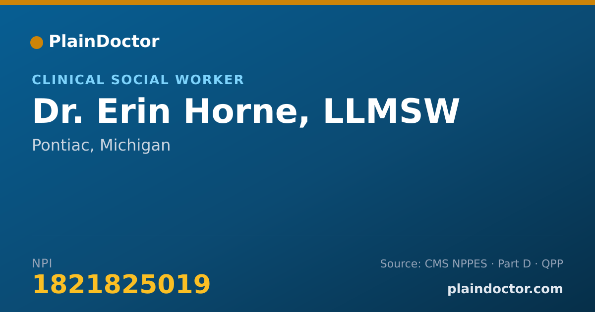 Shareable card for Erin Horne, LLMSW - Clinical Social Worker, Pontiac, MI
