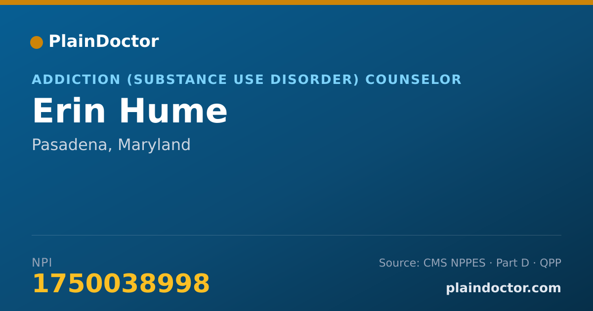 Shareable card for Erin Hume - Addiction (Substance Use Disorder) Counselor, Pasadena, MD