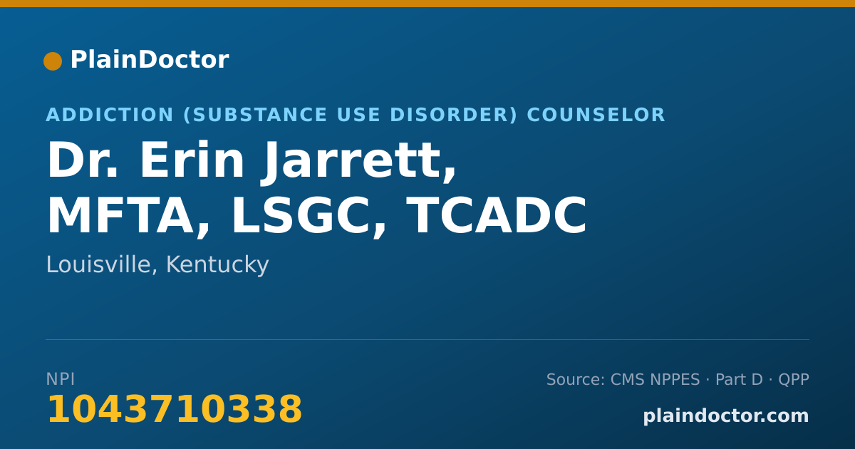 Shareable card for Erin Jarrett, MFTA, LSGC, TCADC - Addiction (Substance Use Disorder) Counselor, Louisville, KY