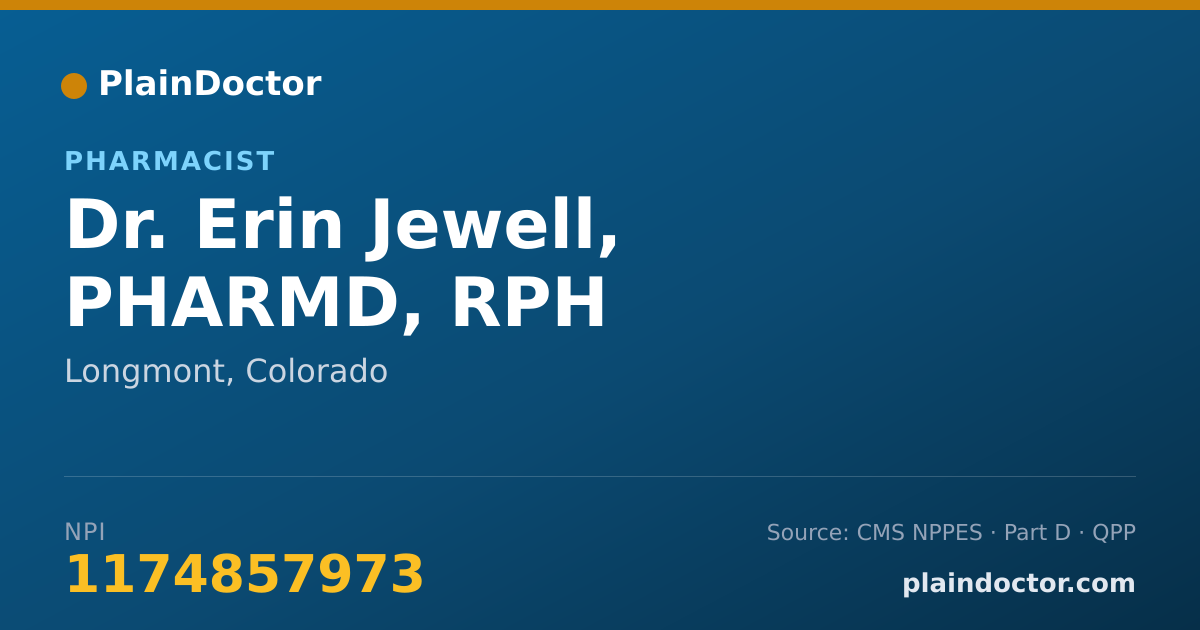 Shareable card for Erin Jewell, PHARMD, RPH - Pharmacist, Longmont, CO