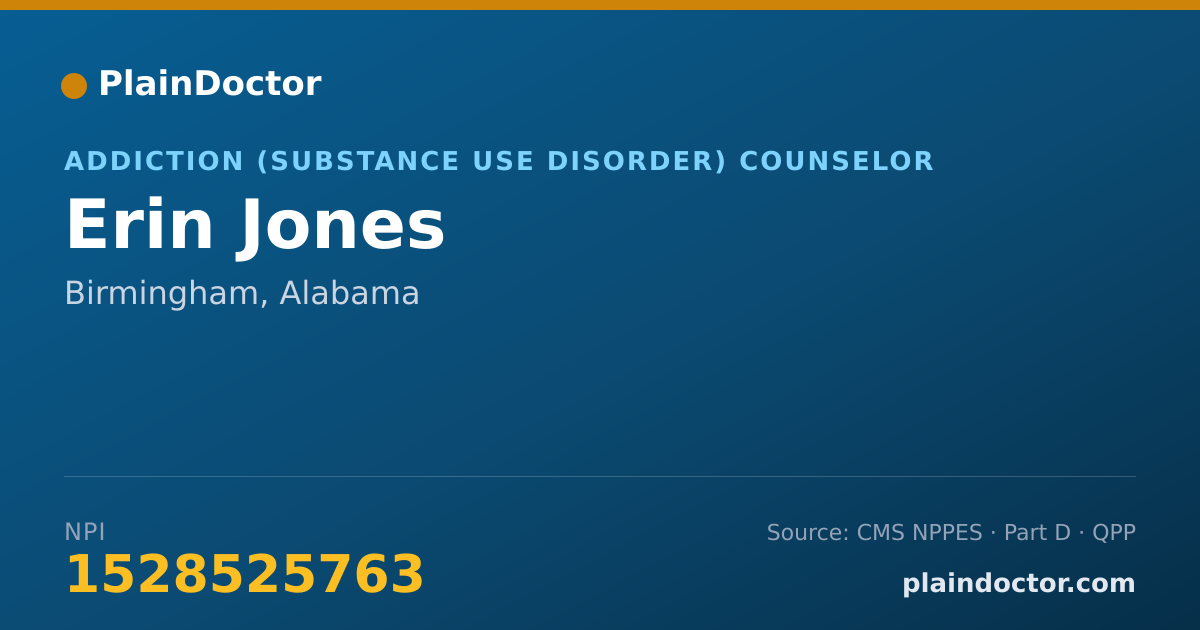 Shareable card for Erin Jones - Addiction (Substance Use Disorder) Counselor, Birmingham, AL
