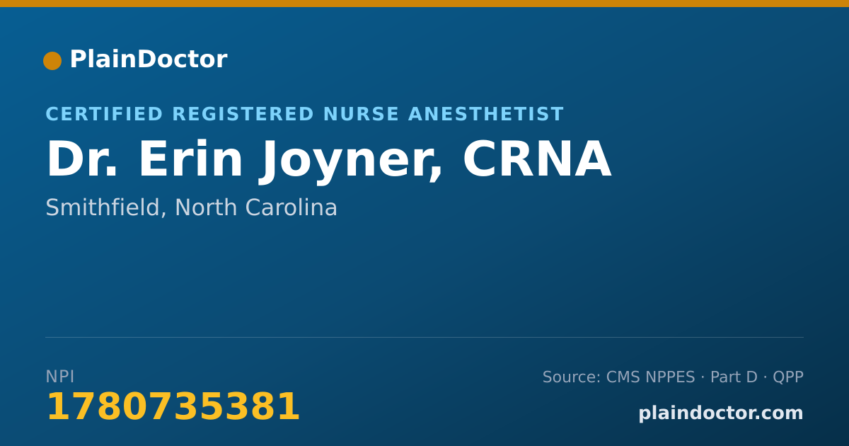 Shareable card for Erin Joyner, CRNA - Certified Registered Nurse Anesthetist, Smithfield, NC