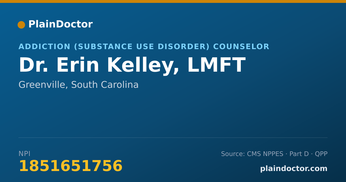 Shareable card for Erin Kelley, LMFT - Addiction (Substance Use Disorder) Counselor, Greenville, SC