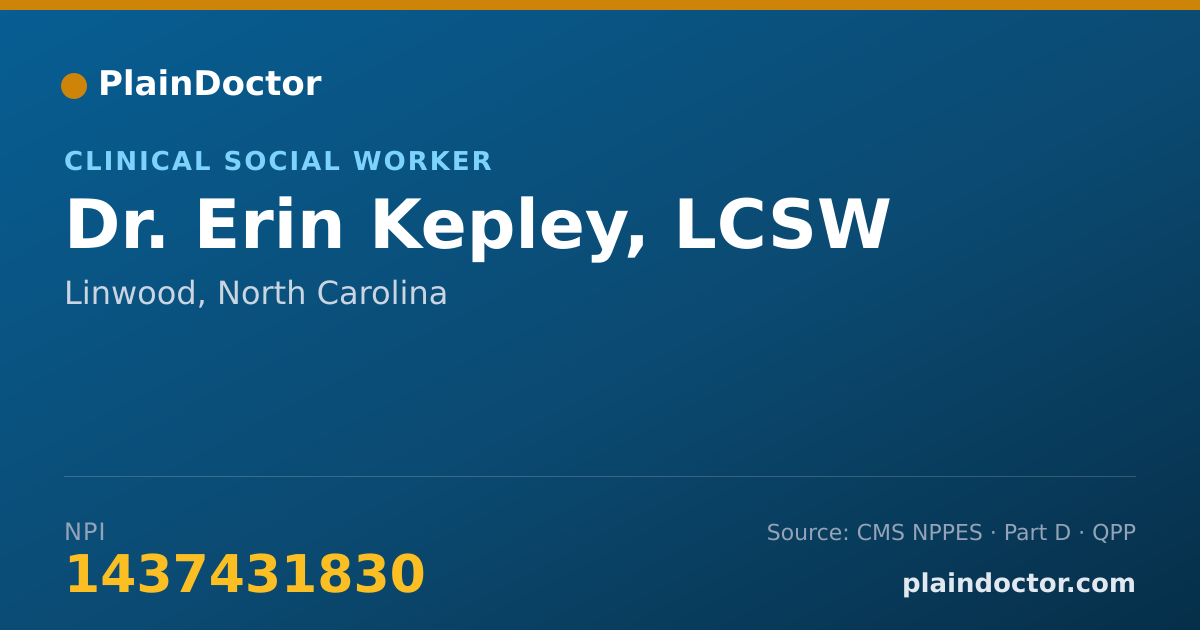 Shareable card for Erin Kepley, LCSW - Clinical Social Worker, Linwood, NC