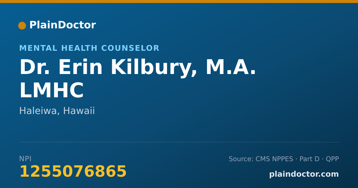 Shareable card for Erin Kilbury, M.A. LMHC - Mental Health Counselor, Haleiwa, HI