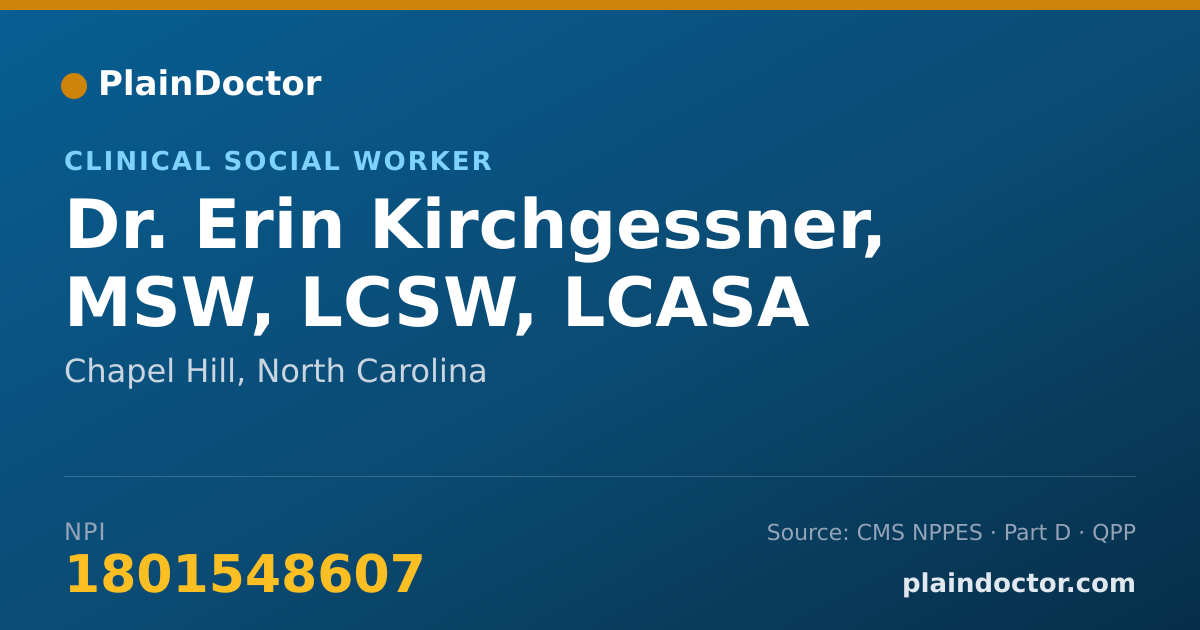 Shareable card for Erin Kirchgessner, MSW, LCSW, LCASA - Clinical Social Worker, Chapel Hill, NC