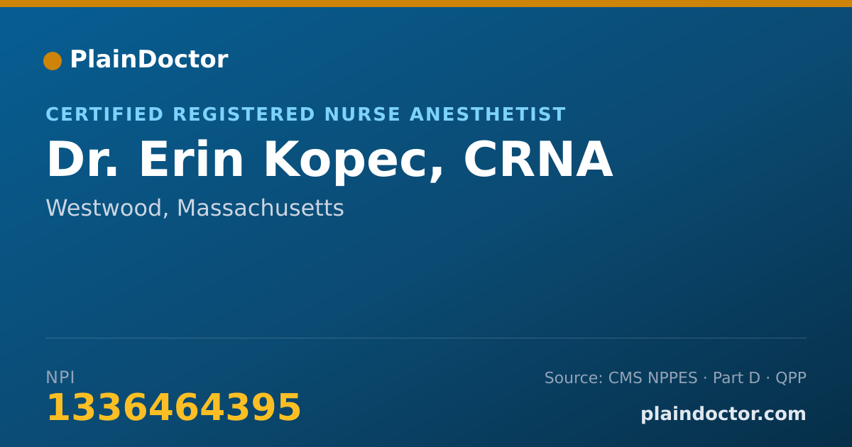 Shareable card for Erin Kopec, CRNA - Certified Registered Nurse Anesthetist, Westwood, MA