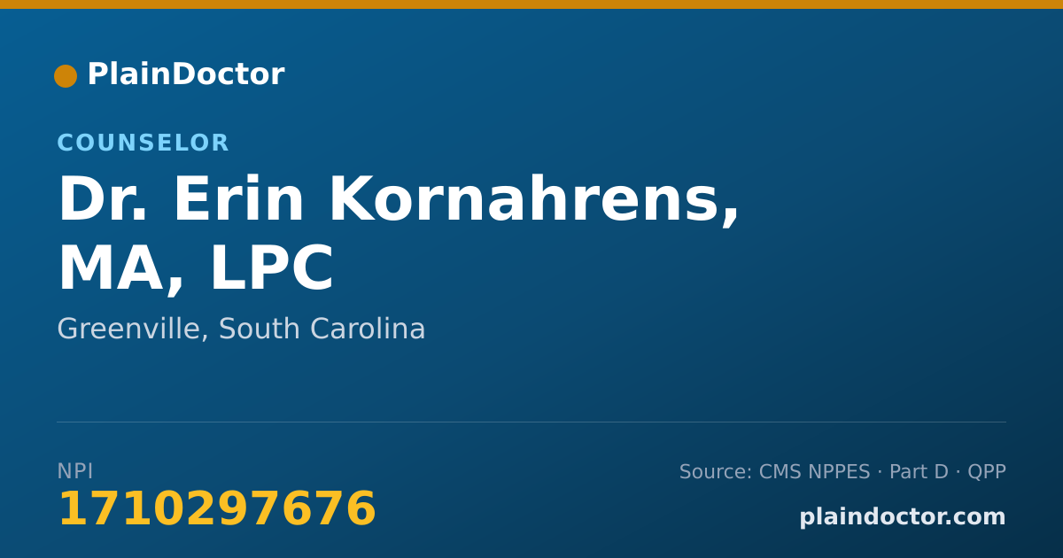 Shareable card for Erin Kornahrens, MA, LPC - Counselor, Greenville, SC