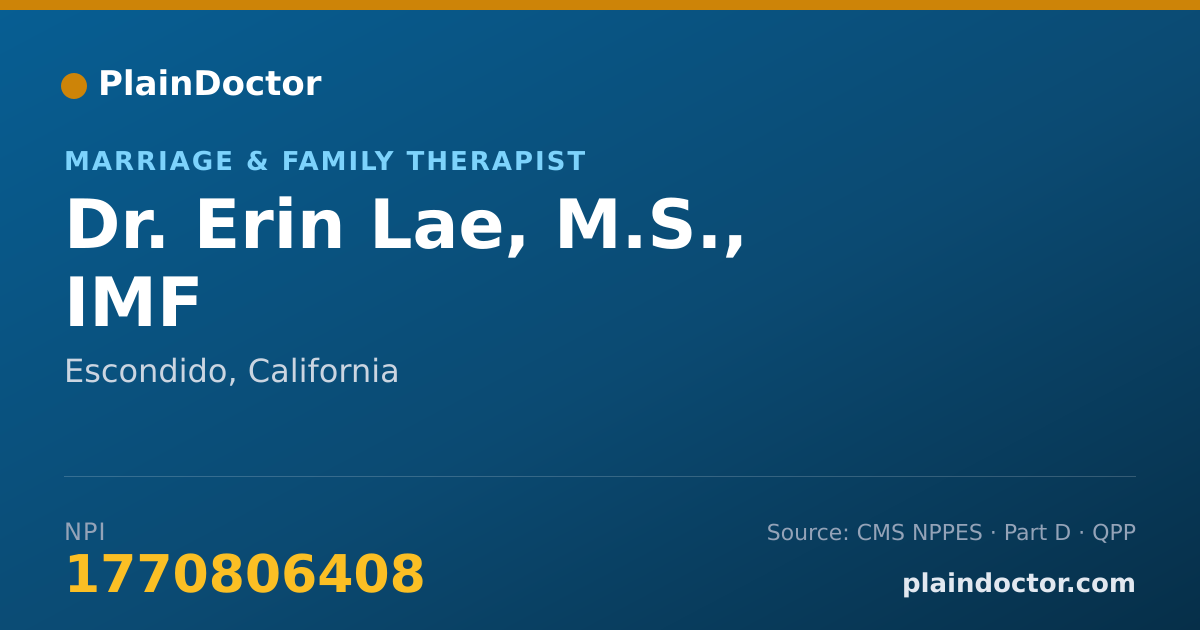 Shareable card for Erin Lae, M.S., IMF - Marriage & Family Therapist, Escondido, CA