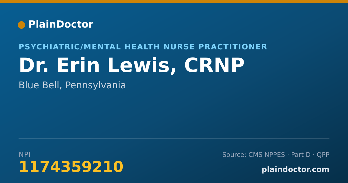 Shareable card for Erin Lewis, CRNP - Psychiatric/Mental Health Nurse Practitioner, Blue Bell, PA