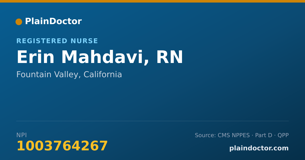 Shareable card for Erin Mahdavi, RN - Registered Nurse, Fountain Valley, CA