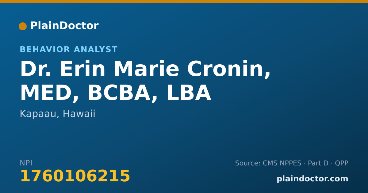 Shareable card for Erin Marie Cronin, MED, BCBA, LBA - Behavior Analyst, Kapaau, HI